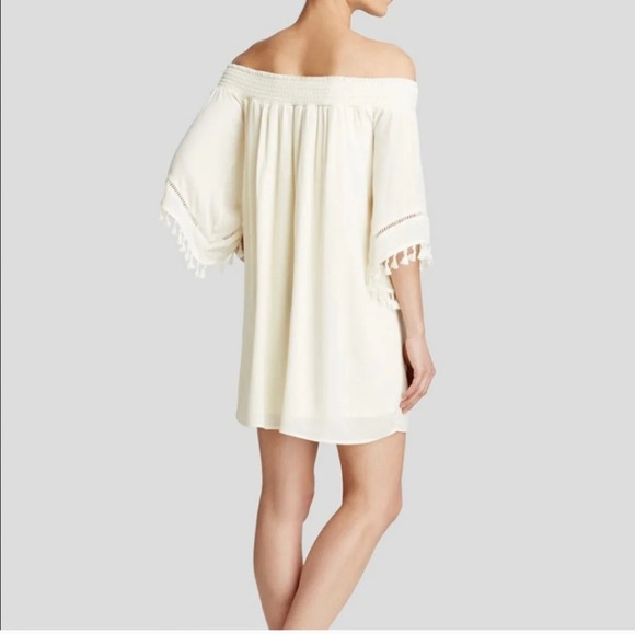 LOVE FIRE Boho Off The Shoulder Tassel Mini Dress In red. Size small - Picture 5 of 15